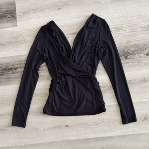 Free People - Size S - Elegant Black Long Sleeve Wrap Top